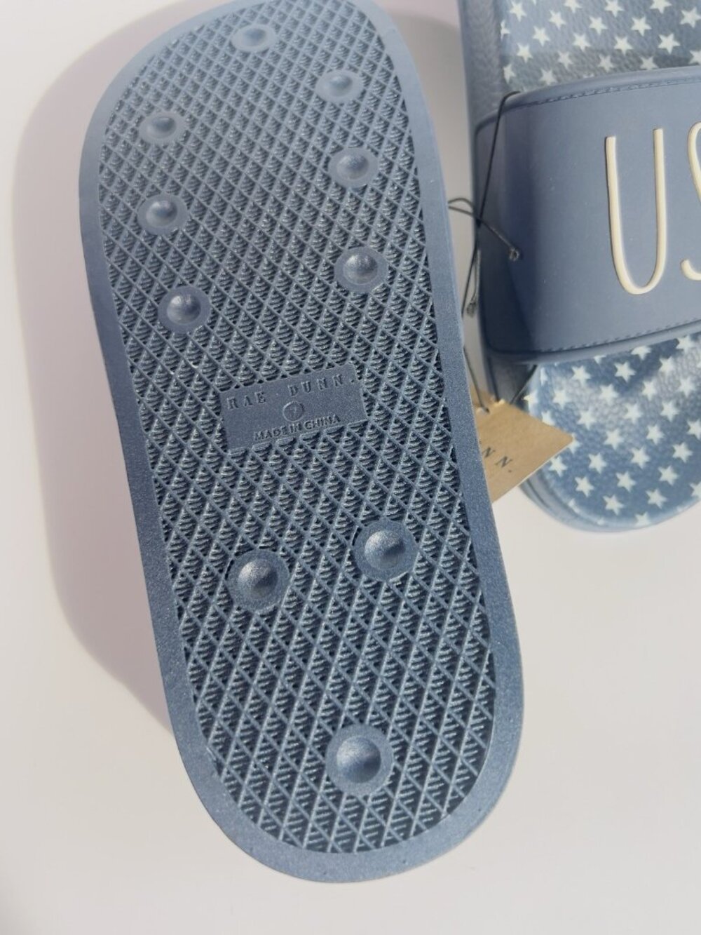 Rae Dunn Womens  Sandals Slides "USA" Navy  Blue White Stars Size 7 Brand New - Picture 6 of 7